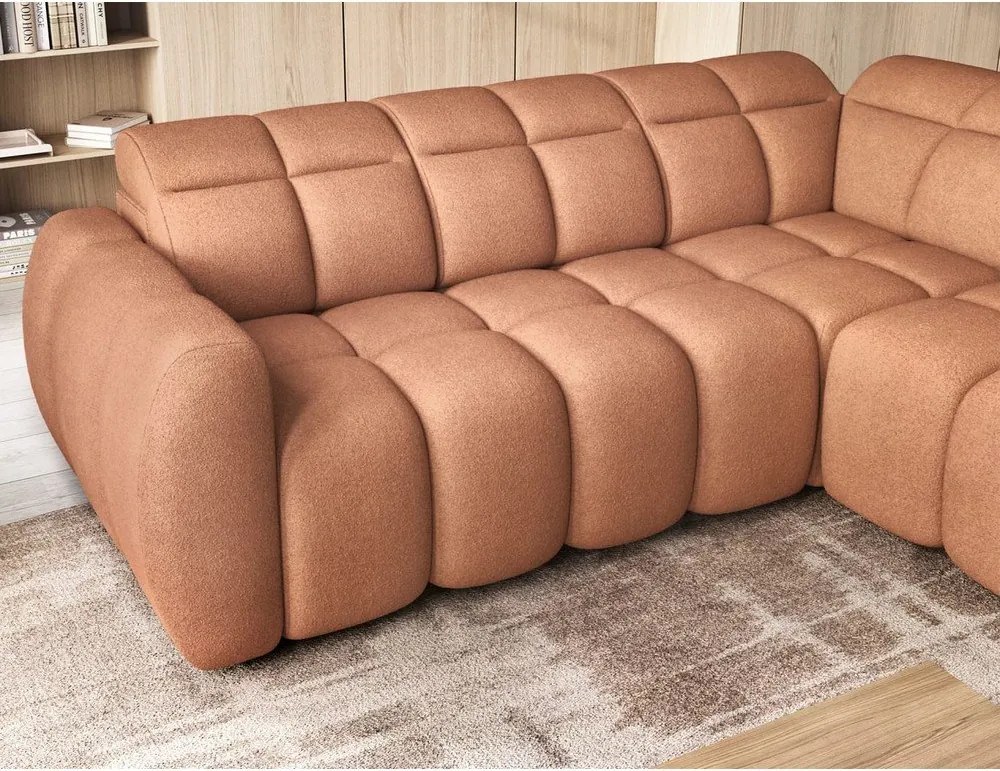 Сгъваем с място за съхранение ъглов диван от букле в цвят сьомга (десен ъгъл L форма) Falconn – ELTAP