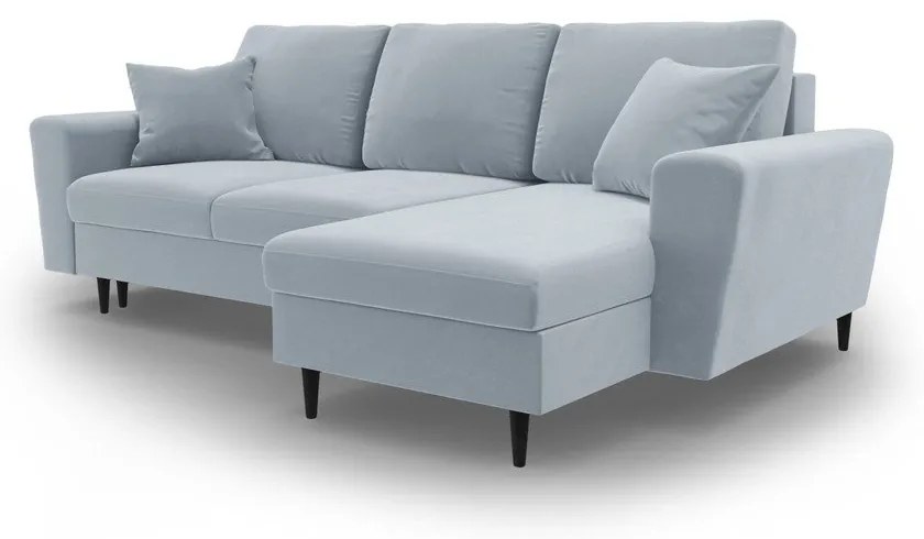 Светлосин кадифен разтегателен ъглов диван с място за съхранение Kyoto – Cosmopolitan Design
