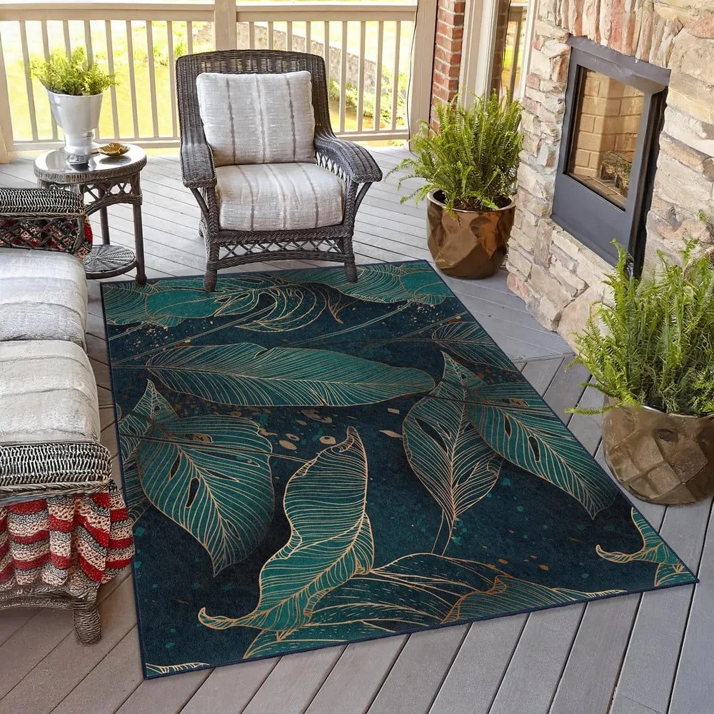 Килим подходящ за пране в петролен цвят 160x230 cm Midnight Jungle – Mila Home