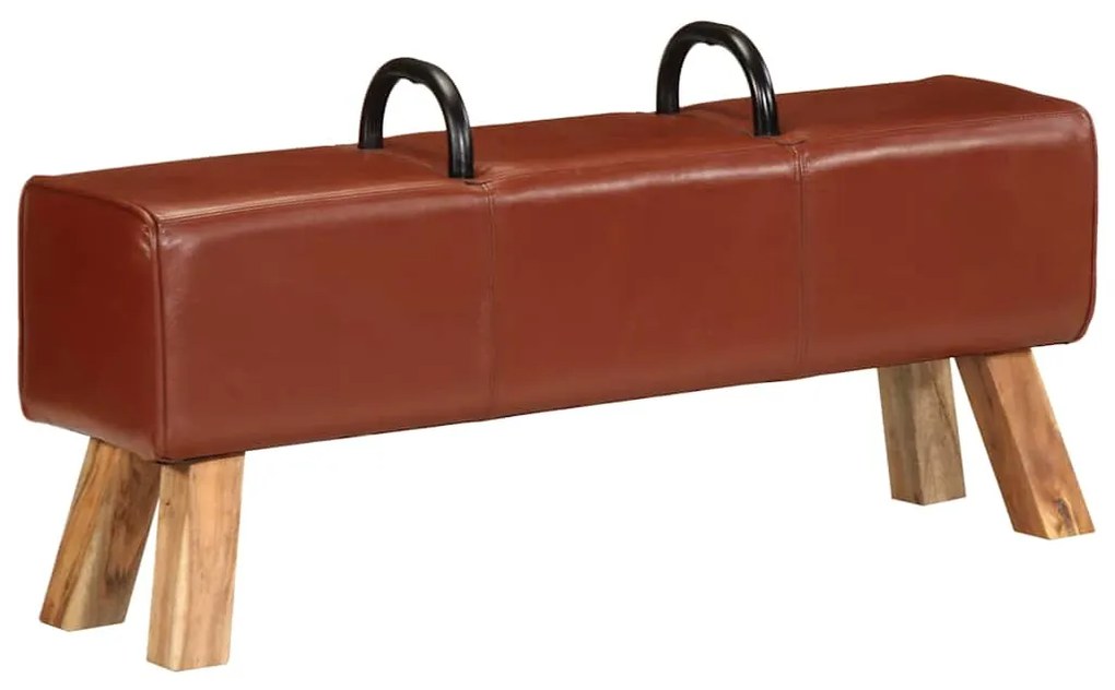 356379 vidaXL Пейка гимнастическа, кафява, 110 см, естествена кожа