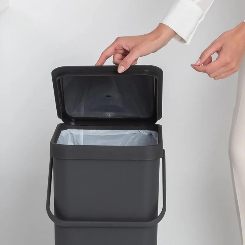 Кош за разделно събиране на боклук Brabantia Sort&Go 1004140, 40 л, Дръжка, Възможност за стенен монтаж, Тъмносив