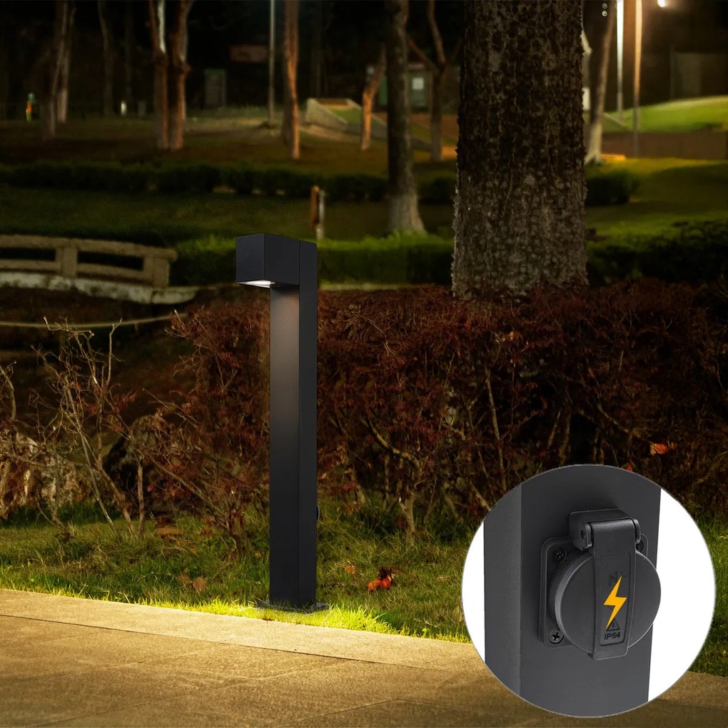 Модерна външна подова лампа черна 65 см с контакт IP44 - Baleno