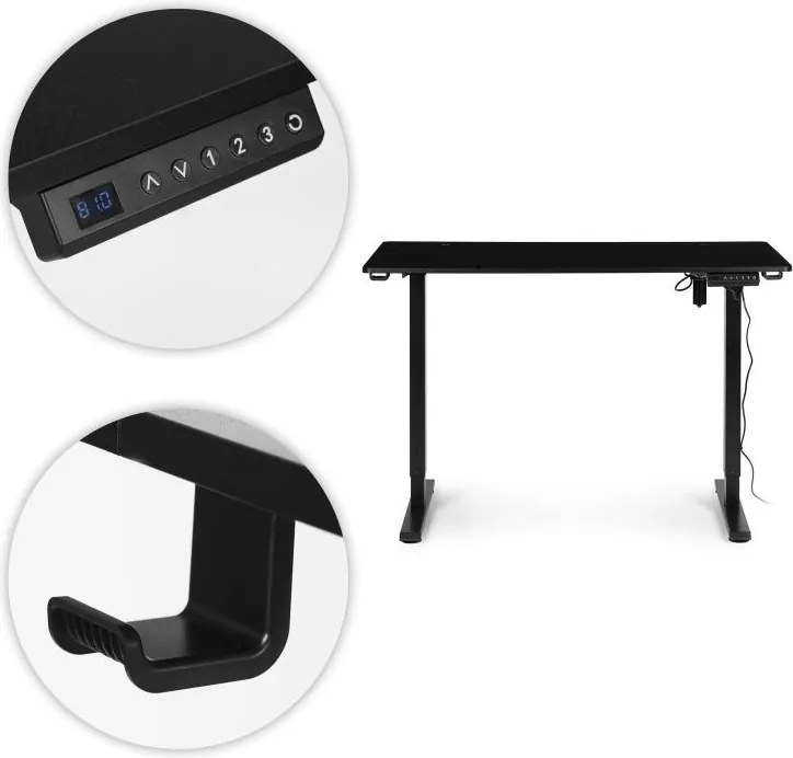 Електрическа работна маса с регулируема височина и черни крака - 120 x 60 cm Бял
