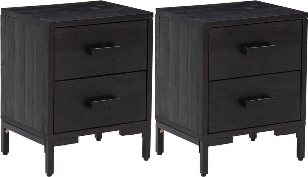 3120339 vidaXL Нощни шкафчета, 2 бр, черни, 36x30x45 см, борово дърво масив