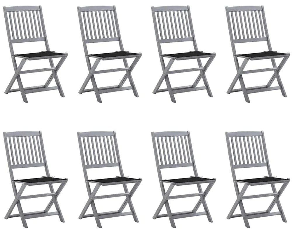 3078297 vidaXL Сгъваеми градински столове, 8 бр, с възглавници, акация масив