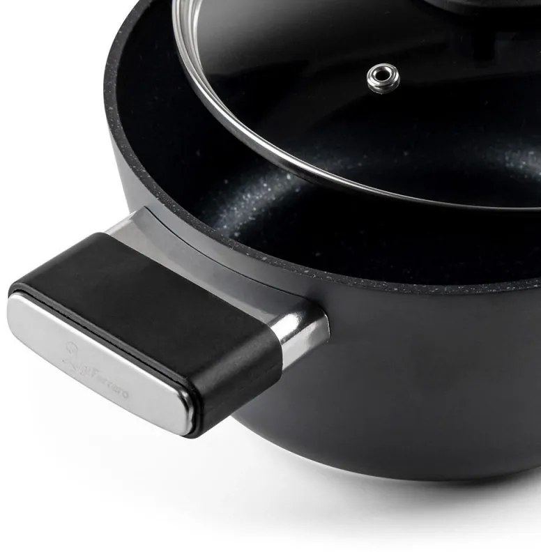 Тенджера Luigi Ferrero Regina FR-2040 20x10 см, 2.5 л, Незалепващо покритие, Стъклен капак с отвор за пара, Индукция, Черен