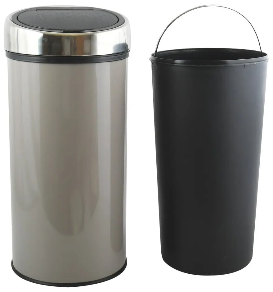 Кафяво-сиво стоманено кошче за боклук с отваряне с докосване 30 l – MSV