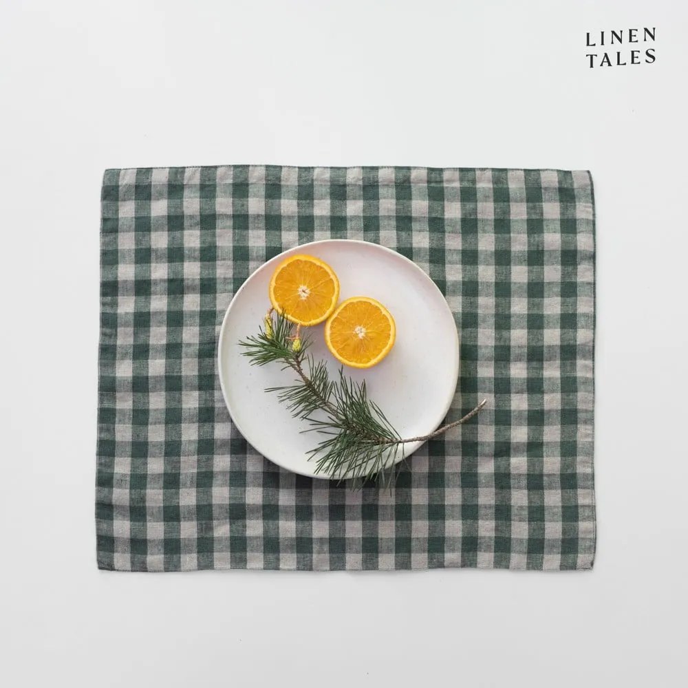 Ленена подложка за хранене 35x45 cm Forest Green Gingham – Linen Tales