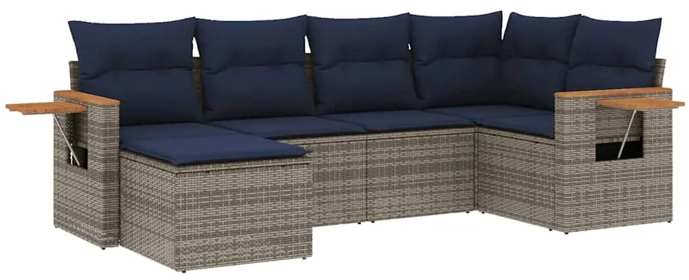 3227020 vidaXL Градински диван с възглавници, 6 части, полиратан, сив