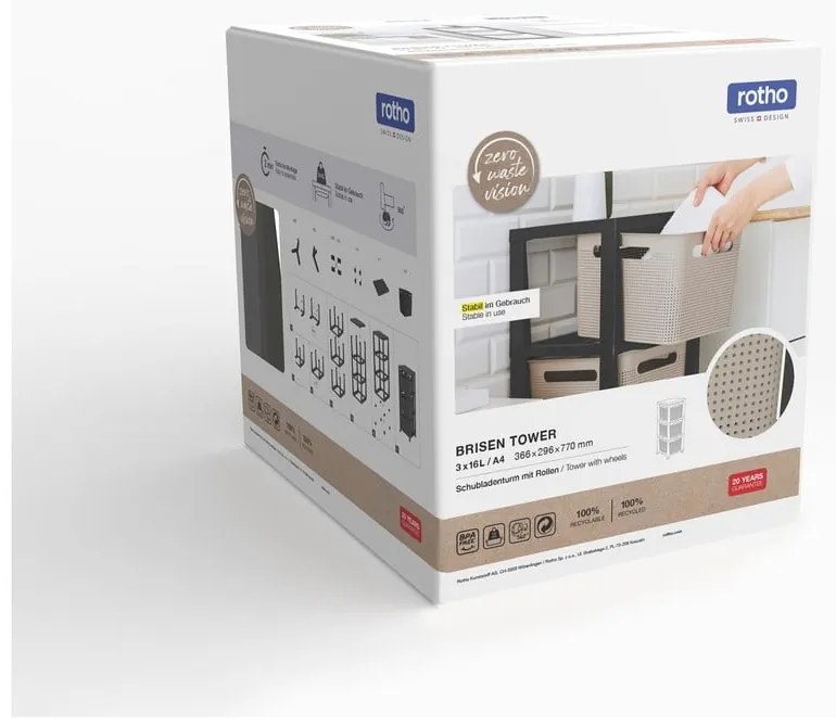 Черна/бежова пластмасова подвижна етажерка 30x77 cm Brisen - Rotho