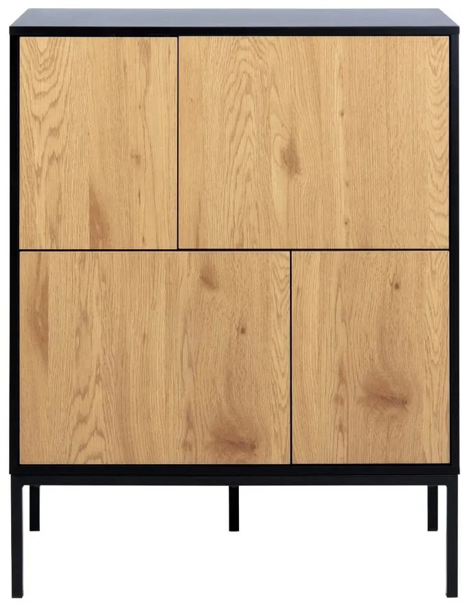 Черен/естествен висок скрин от декор от дъб 80x103 cm Seaford – Actona