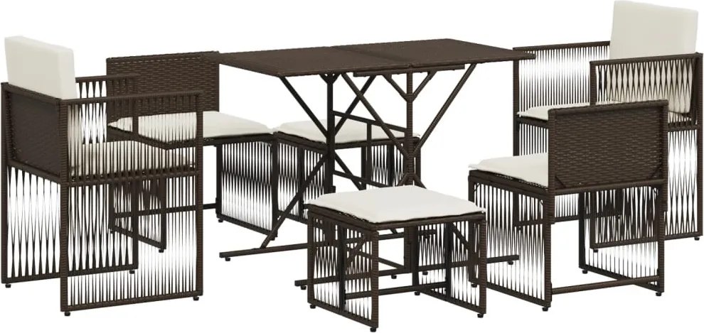 369010 vidaXL Градински трапезен комплект възглавници 7 части кафяв полиратан