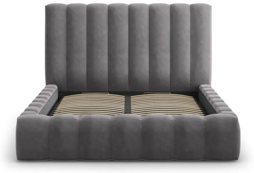 Сиво тапицирано двойно легло с място за съхранение 160x200 cm Kelp - Micadoni Home