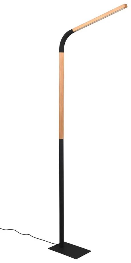 LED подова лампа в черен и естествен цвят с дървен абажур (височина 169,5 cm) Norris - Trio