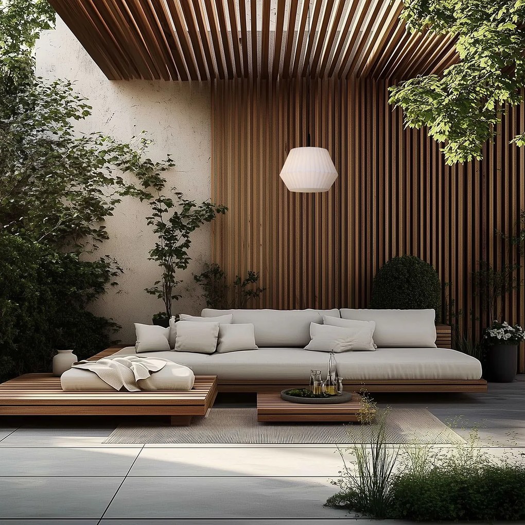 Модерна външна висяща лампа черна с бял абажур 45,6 см IP44 - Robbert