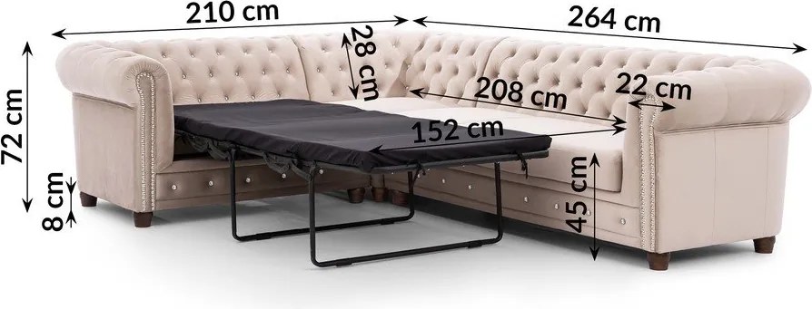 Бежов кадифен разтегателен ъглов диван (ляв ъгъл L форма) York Blik – Ropez