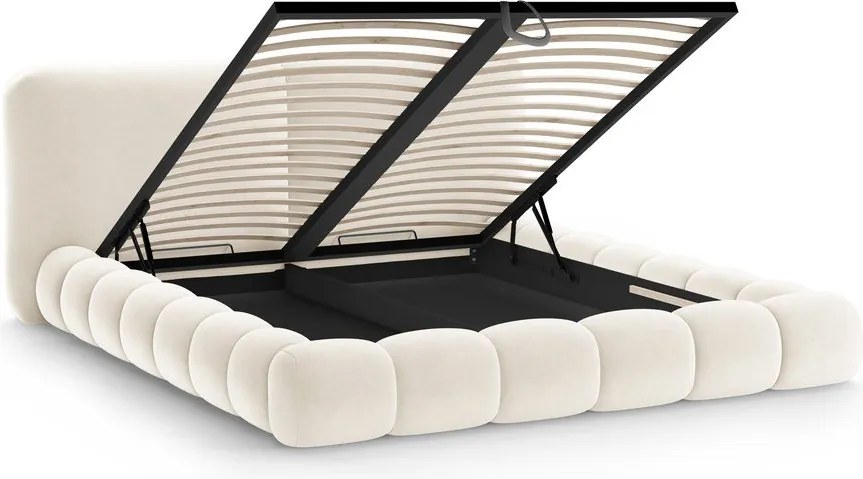 Двойно легло 160x200 cm тапицирано с място за съхранение с включена подматрачна рамка в цвят слонова кост Solange – Micadoni