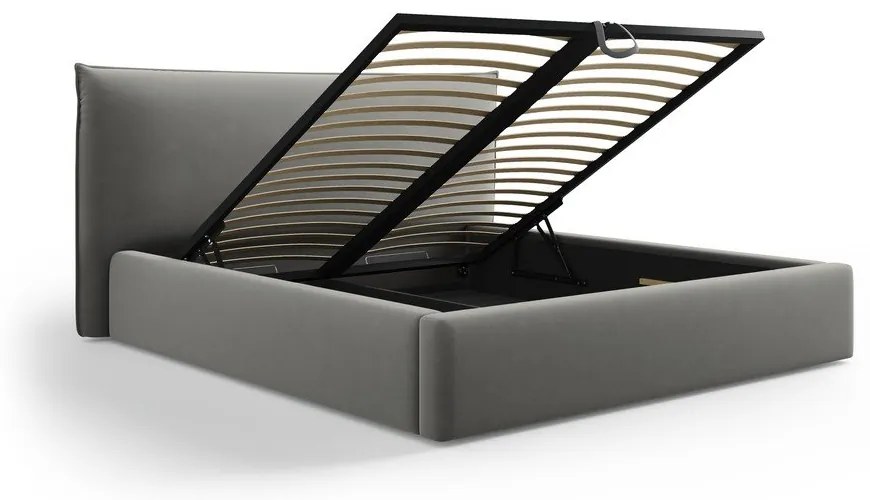Сиво двойно тапицирано легло с място за съхранение с включена подматрачна рамка 180x200 cm Elio – Milo Casa