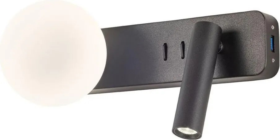 Redo 01-2994 - LED стенно осветително тяло OASIS LED/3W/230V+1xG9/10W USB CRI 90 черен