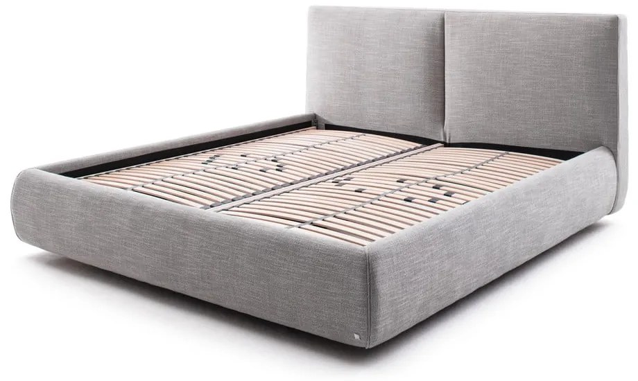 Сиво двойно легло 180x200 cm тапицирано с място за съхранение с включена подматрачна рамка Atesio – Meise Möbel