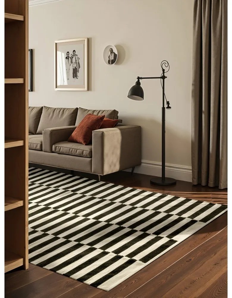 Черно-бял двустранен ръчно изработен вълнен килим 200x300 cm Donna – Hanse Home