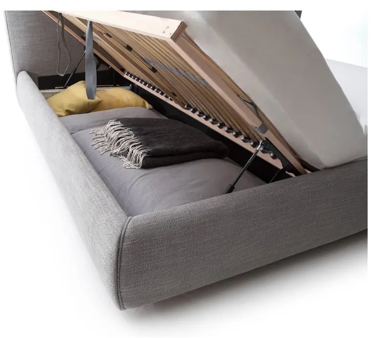 Сиво двойно легло 180x200 cm тапицирано с място за съхранение с включена подматрачна рамка Atesio – Meise Möbel