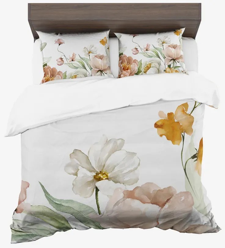 Спално бельо от синтетичен памук с пролетни цветя – бяло 2 части: 1 бр. 140x200 + 1 бр. 70x80