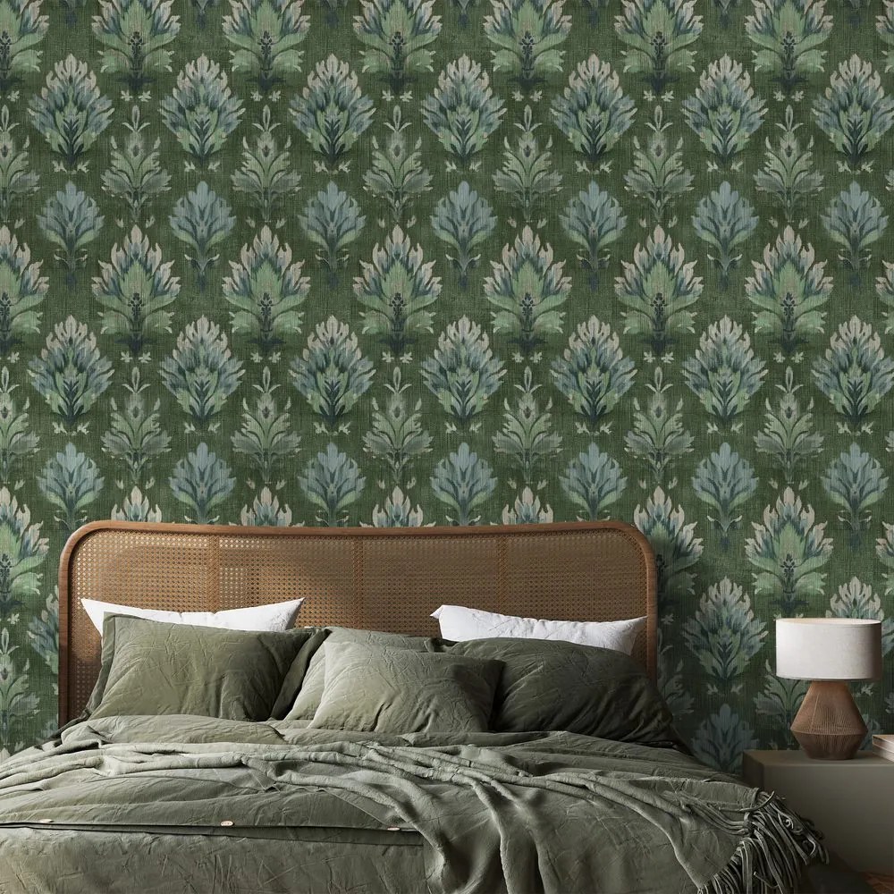 Тапет – Зелени винтидж растителни орнаменти