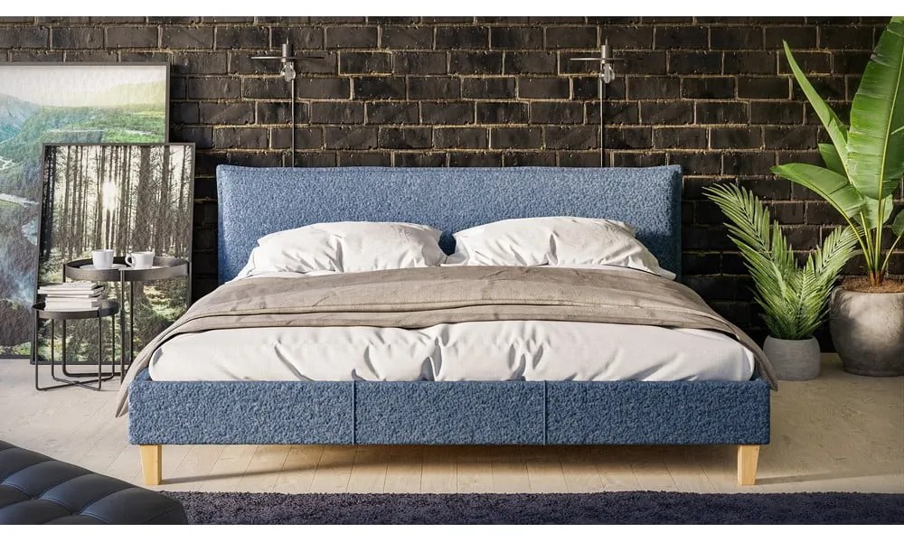 Синьо тапицирано двойно легло с решетка 180x200 cm Tina - Ropez