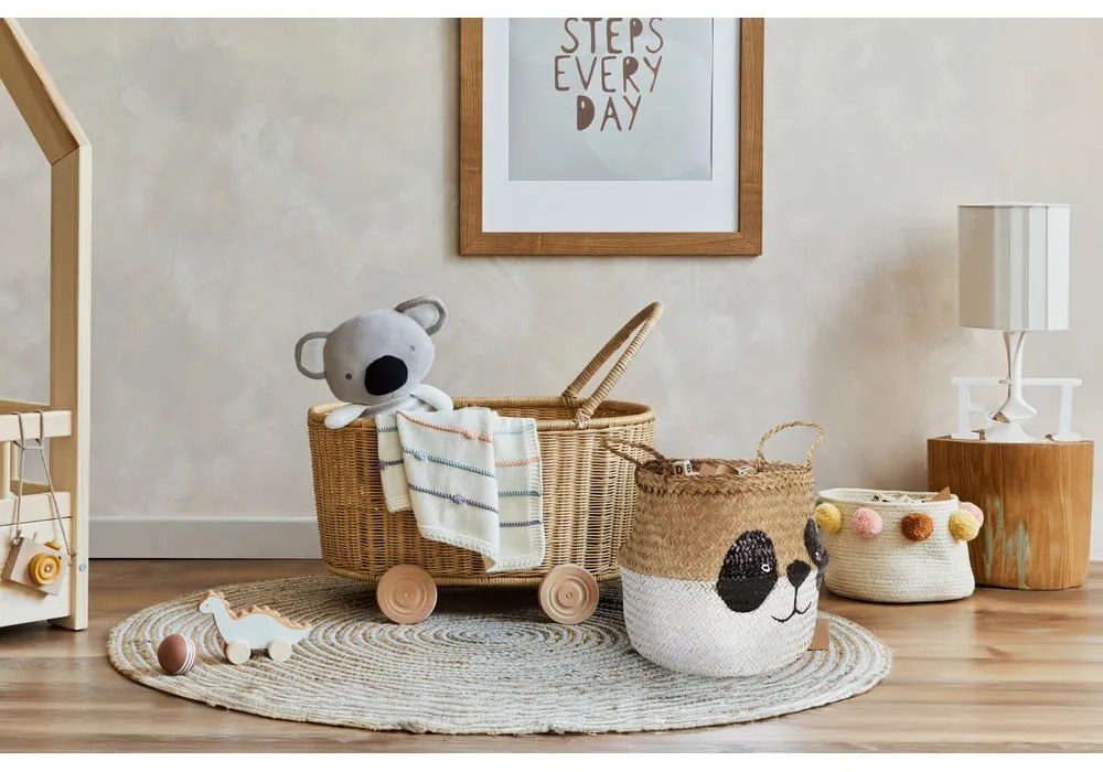 Бяла/естествена детска кошница за играчки от морска трева ø 25x24 cm Panda – Compactor