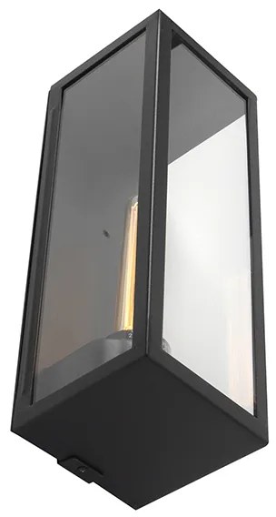 Модерна правоъгълна външна стенна лампа черна със стъкло - Rotterdam Long