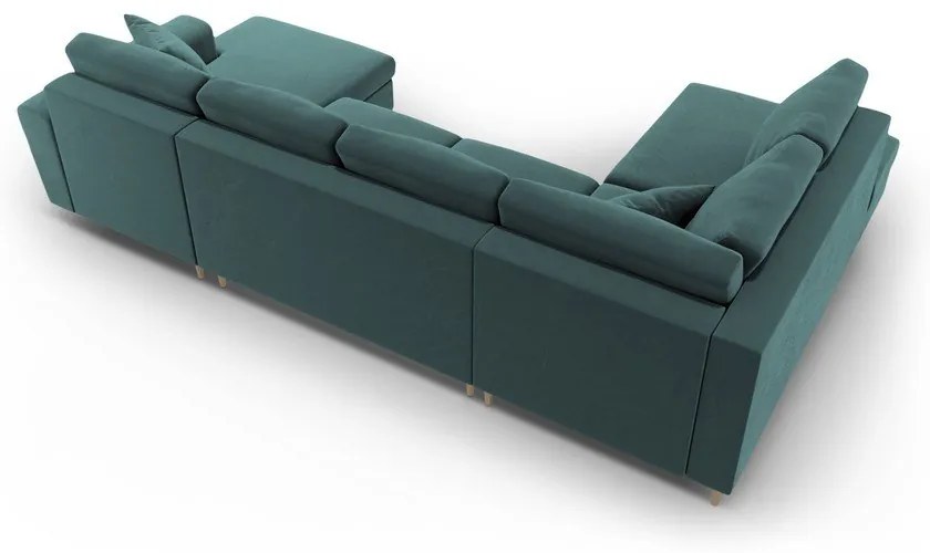 Кадифен разтегателен ъглов диван с място за съхранение в петролен цвят (ляв ъгъл/U форма) Kyoto – Cosmopolitan Design