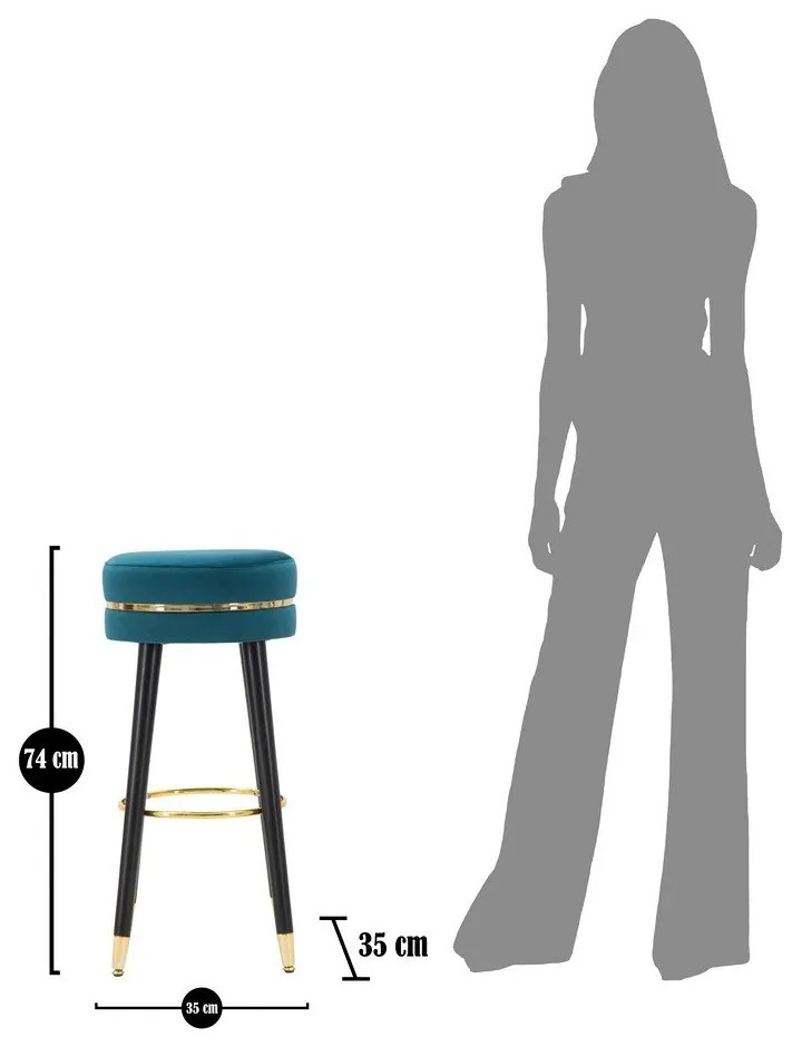 Тюркоазен тапициран бар стол (височина на седалката 74 cm) Paris – Mauro Ferretti