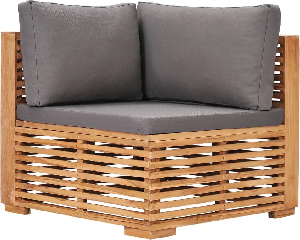 49378 vidaXL Градински ъглов диван със сива възглавница тик масив