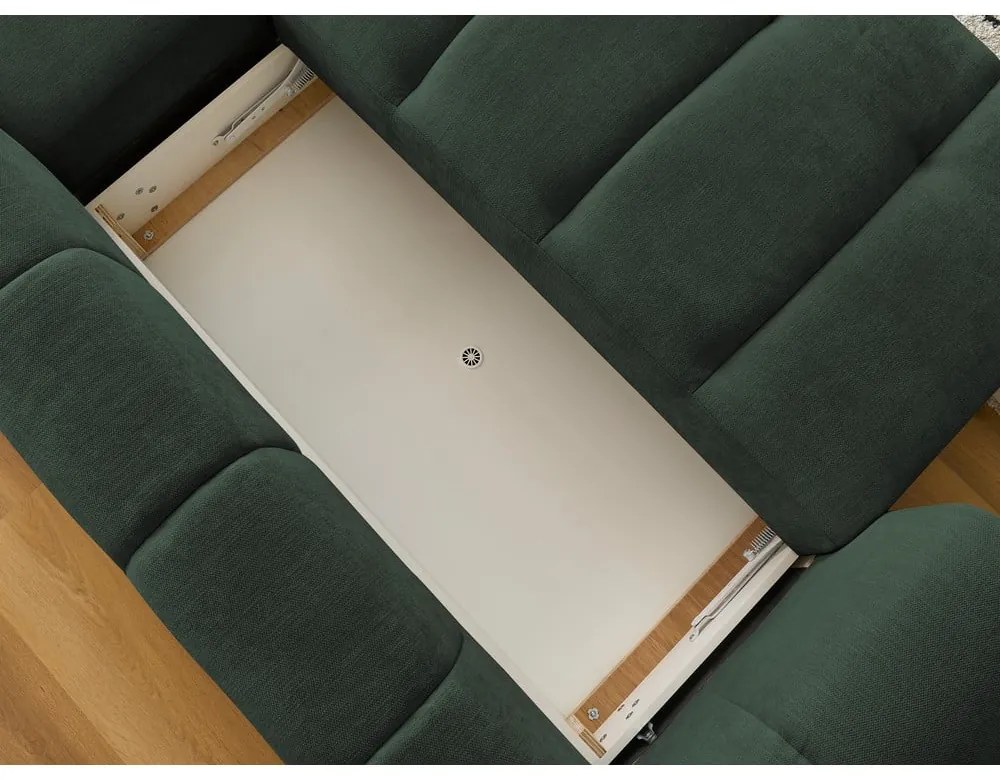 Зелен сгъваем/с място за съхранение ъглов диван (десен ъгъл) Fuji – Bobochic Paris