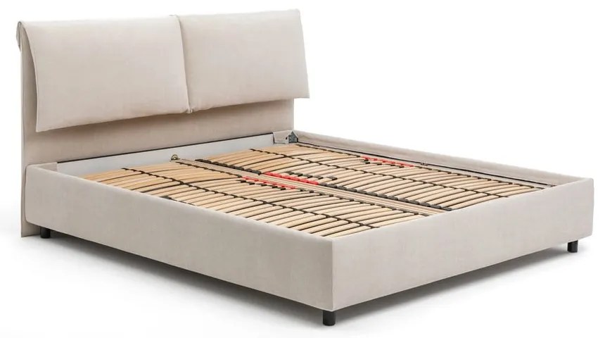 Бежово тапицирано двойно легло с място за съхранение и матрак с решетка 160x200 cm Myra Pillow - Bonami Selection