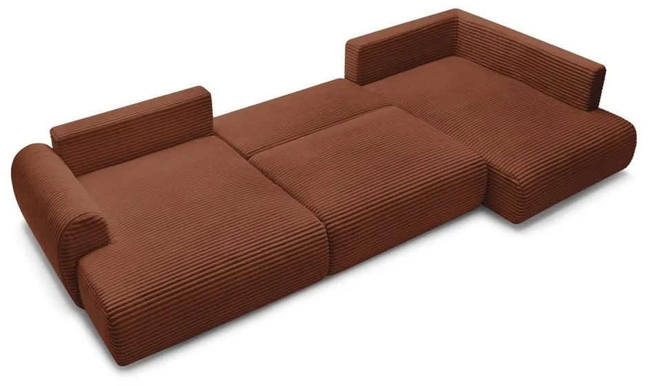 Разтегателен ъглов диван от рипсено кадифе в тухлен цвят (ляв ъгъл/"U" форма) Lucien – Bobochic Paris