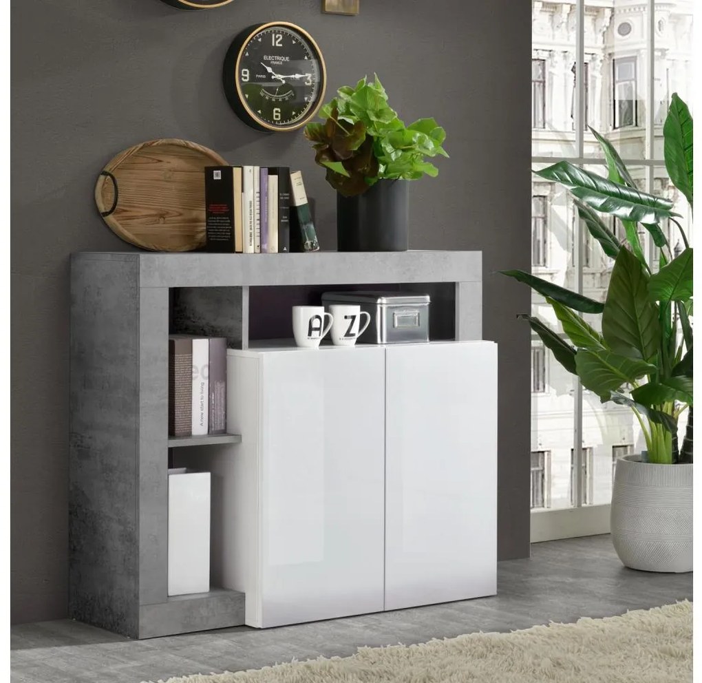 Комод LENOR, бял/сив с бетонен ефект