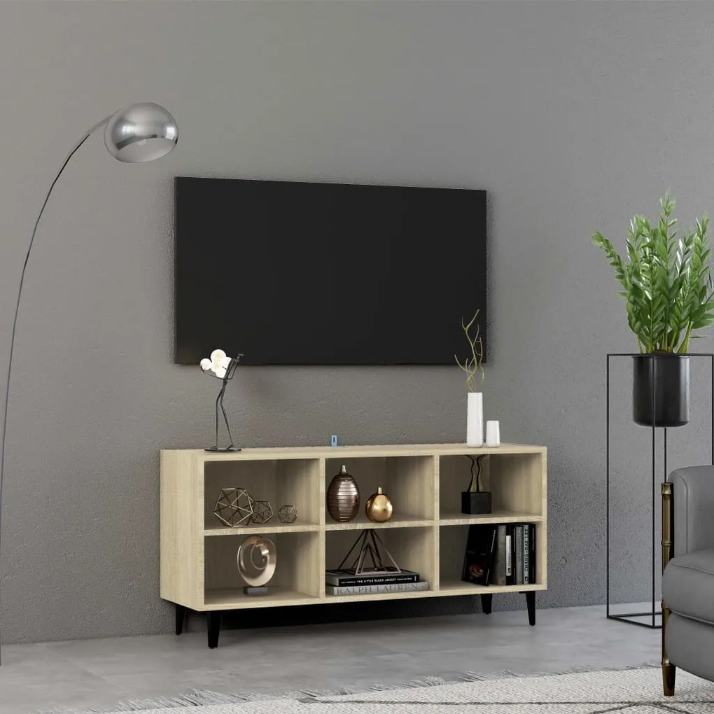 805953 vidaXL ТВ шкаф с метални крака, сонома дъб, 103,5x30x50 см