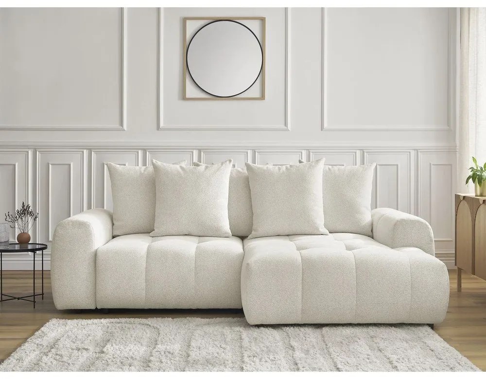 Бял шенилов разтегателен ъглов диван с място за съхранение (десен ъгъл) Roxelane – Bobochic Paris