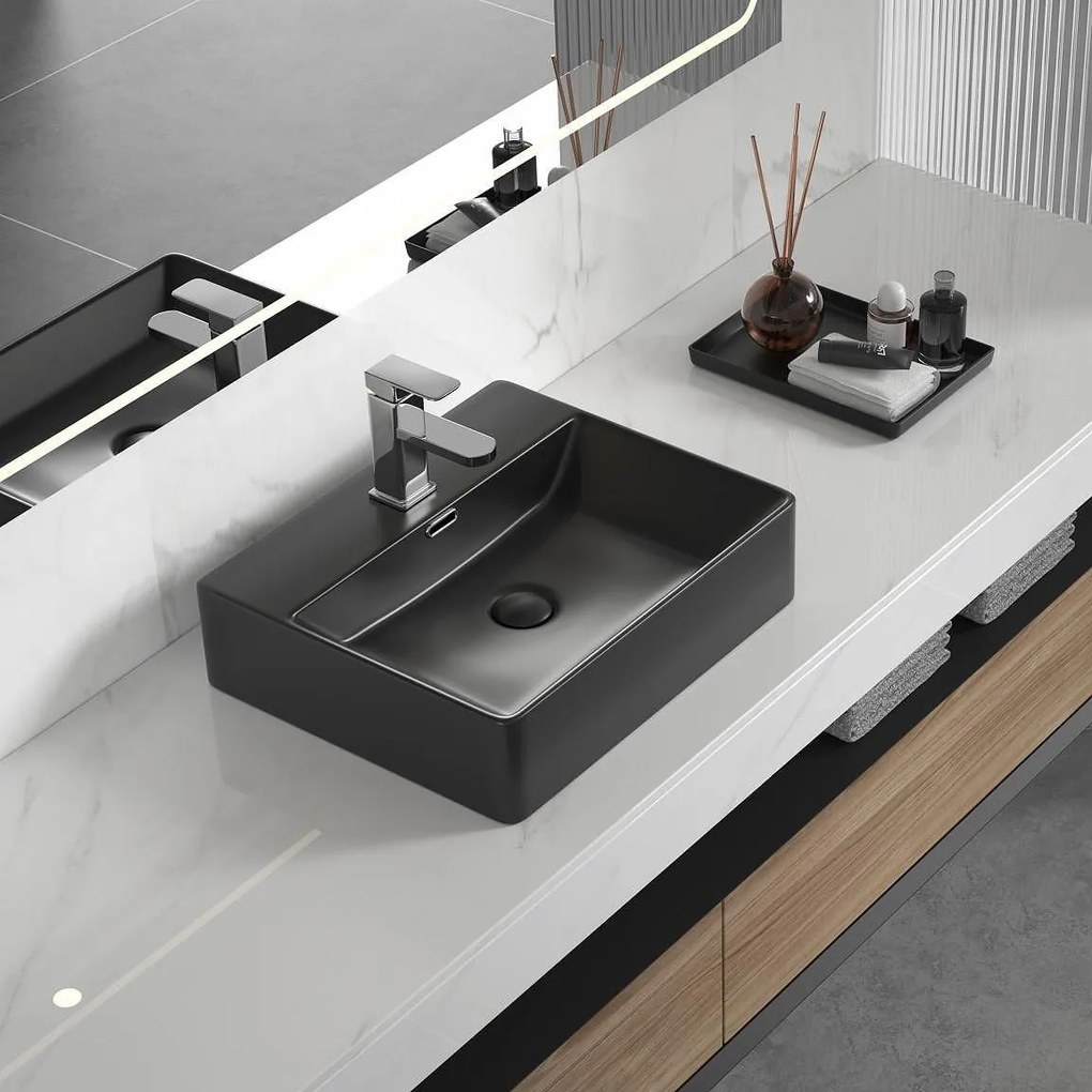 Мивка за баня ICB 5042MB, Inter Ceramic, монтаж върху плот, порцелан, черен мат, 50x42x13см