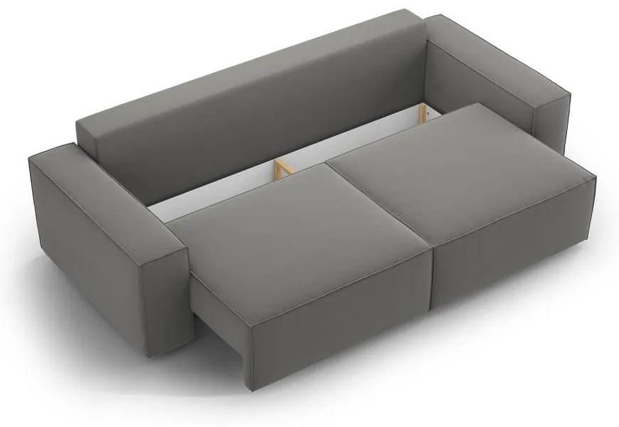 Светлосив кадифен сгъваем/с място за съхранение диван 247 cm Jodie – Micadoni