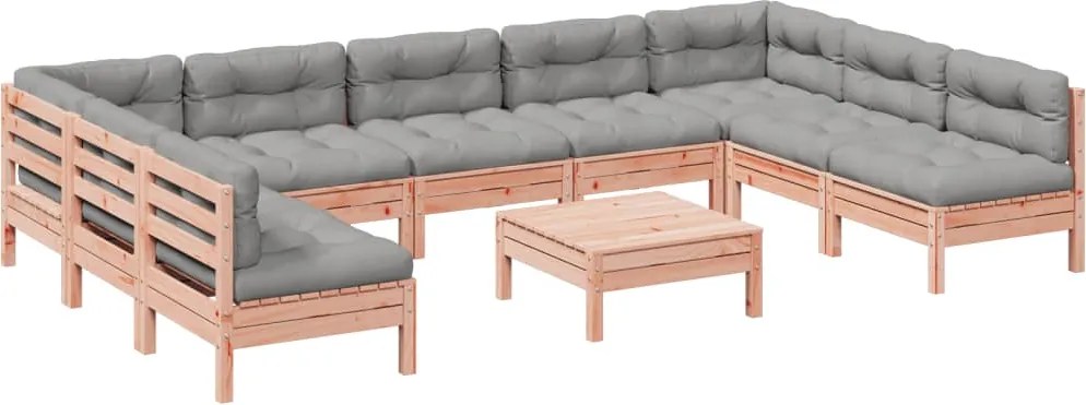 3299601 vidaXL Градински комплект с възглавници, 10 части, дугласка ела масив