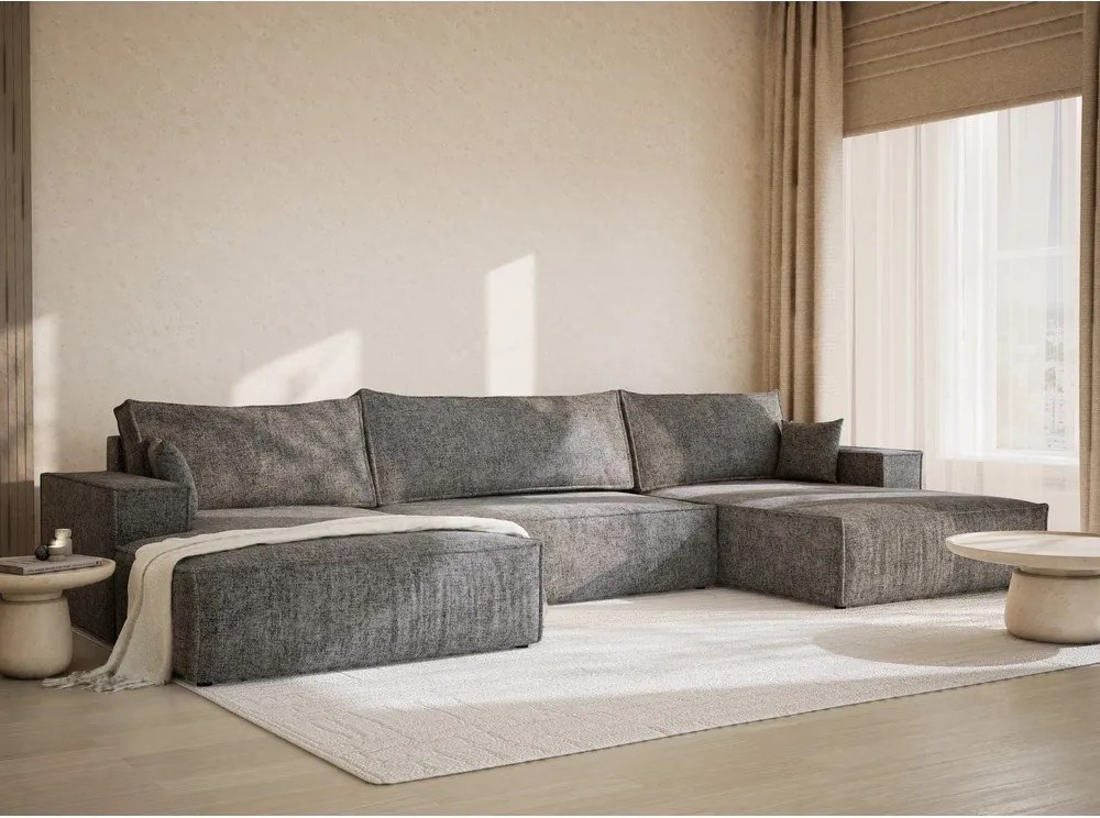 Сив шенилов сгъваем/с място за съхранение ъглов диван (U форма) Kyoto – Maison de Rêve