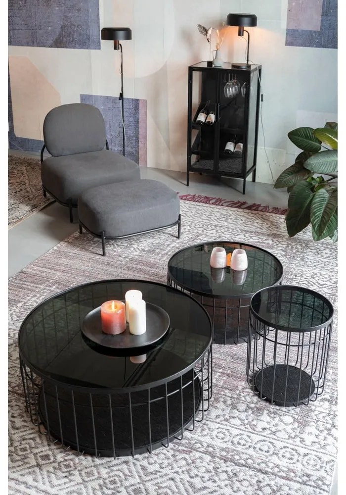 Черна кръгла масичка за кафе със стъклен плот 80x80 cm Lance – White Label