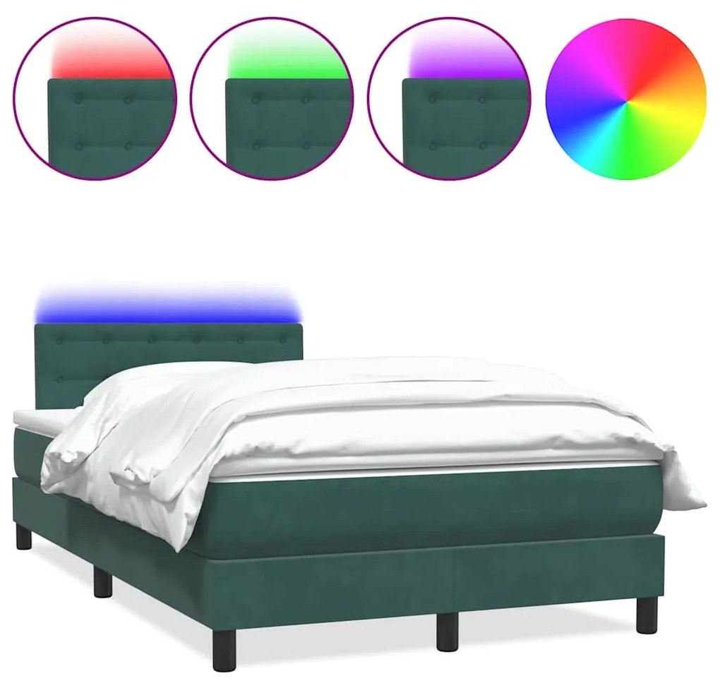 3317310 vidaXL Боксспринг легло с матрак и LED, тъмнозелено, 120x220 cm, кадифе