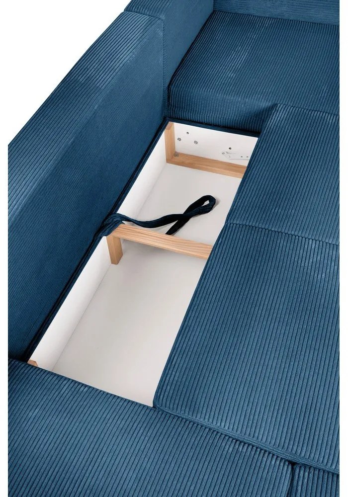 Син сгъваем ъглов диван от рипсено кадифе (ляв ъгъл/"U" форма) Tori – Bonami Selection