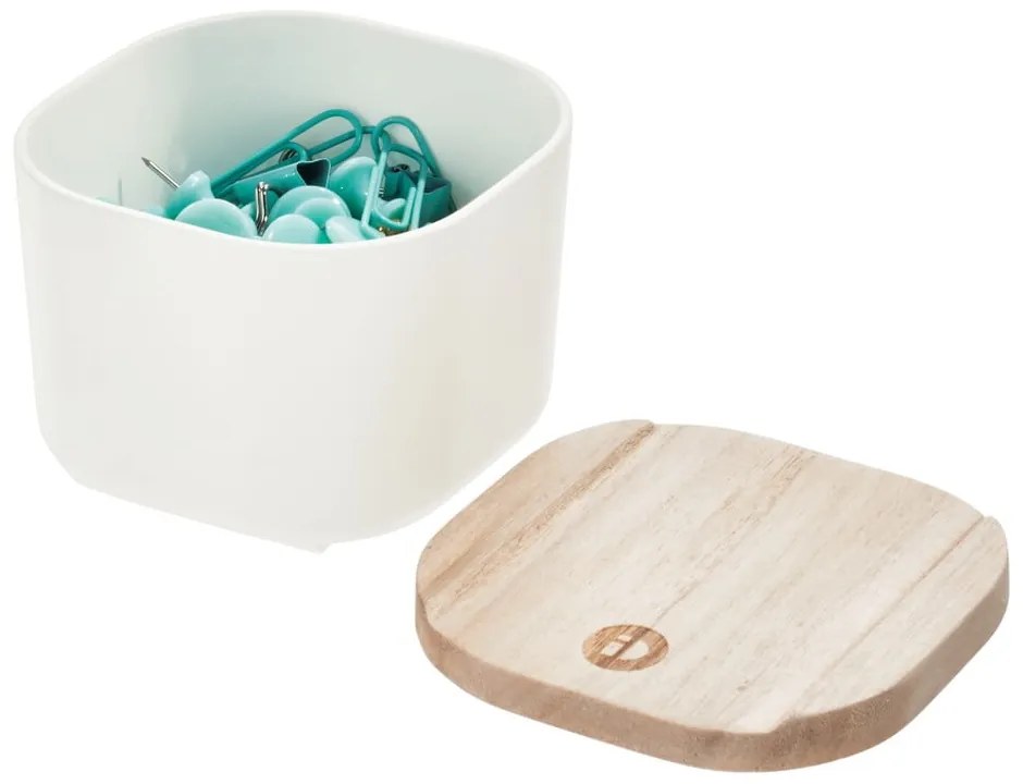 Бяла кутия за съхранение с капак, изработена от дърво от пауловния , 9 x 9 cm Eco - iDesign