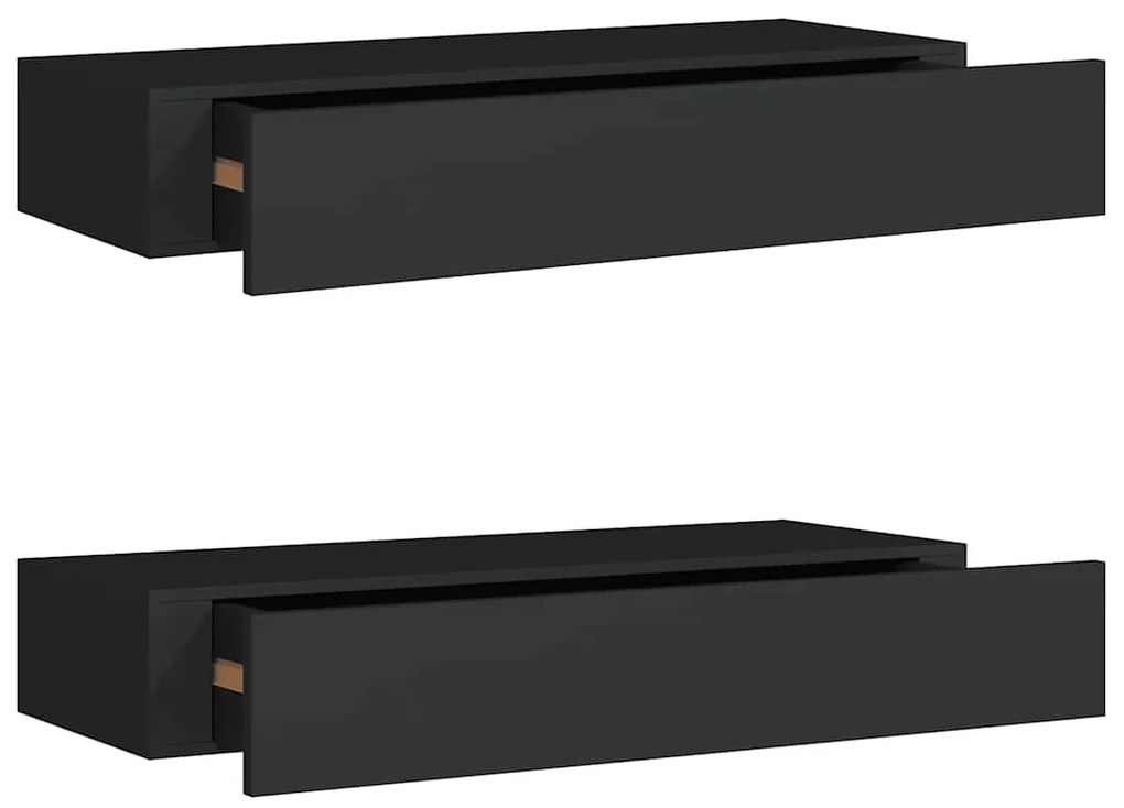 330258 vidaXL Стенни рафтове с чекмеджета, 2 бр, черни, 60x23,5x10 см, МДФ