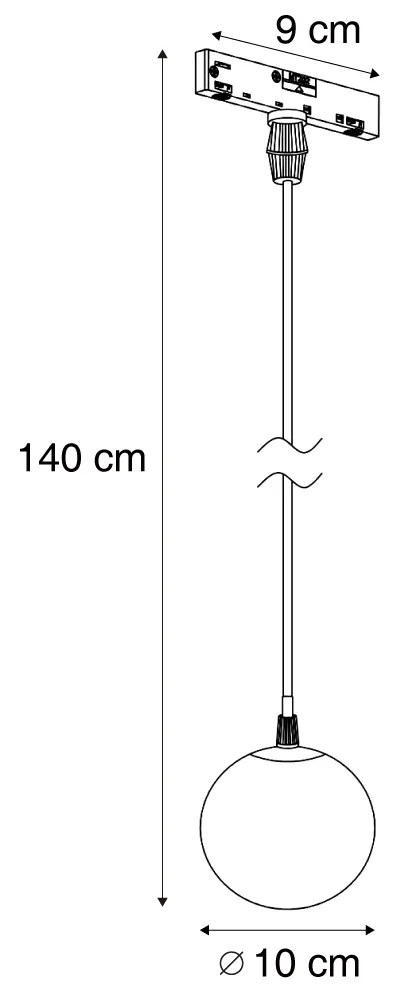 Модерна висяща лампа черна с бяло стъкло за релсова система 1-фазна - Slimline Eira